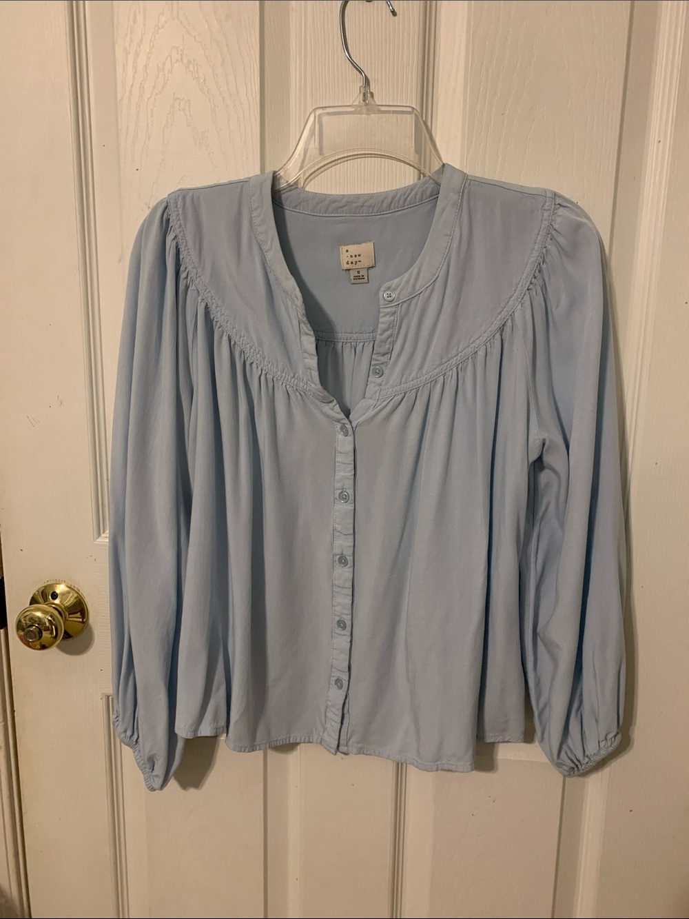 a new day Light Blue Button-Front Peasant Blouse
